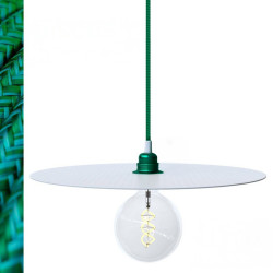 Suspension DISCUS Émeraude disque métal peint blanc et verni