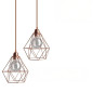 Lampe suspendue cage cuivre XXL forme diamant