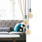 Suspension 3 lampes style moderne CHROME sur-mesure - câble textile au choix Suspension 3 lampes style moderne CHROME sur-mesure - câble textile au choix