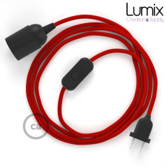 Lampe baladeuse fil tissus rouge avec douille noire