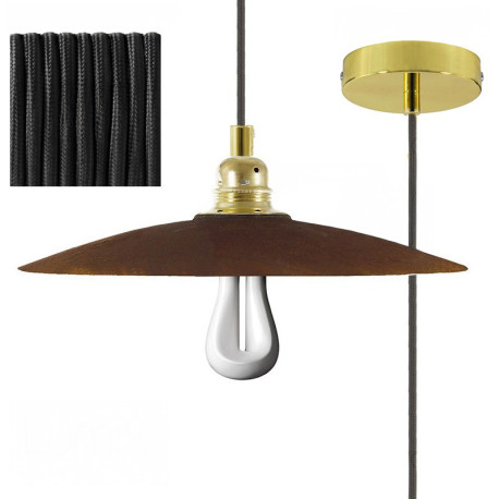 Suspension abat-jour plat céramique motif effet rouille intérieur blanc