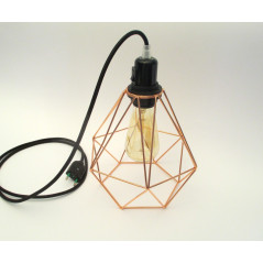 Lampe baladeuse cage cuivre acier XXL à poser ou suspendre avec abat-jour cage acier forme diamant
