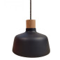 Suspension céramique noire COPPA forme cloche et porte-douille bois fait main