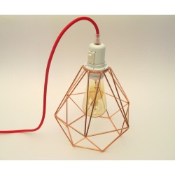 XXL copper steel cage portable lamp to stand or hang with diamond-shaped steel cage lampshade