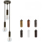 Suspension multiple 3 lampes - Douilles longues en métal et câble textile Suspension multiple 3 lampes - Douilles longues en métal et câble textile