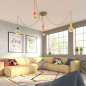 Suspension multiple 5 lampes grande rosace aluminum imprimé motif palette couleurs