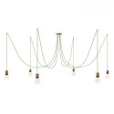 Suspension multiple Médusa 6 lampes avec porte-douille métal avec bague - Câble textile vert foncé rond ou torsadé - 3 finitions