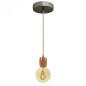 Suspension prestige porte-douille bombé bois chêne blanc et rosace métal inox satiné