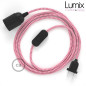 Lampe baladeuse câble textile souple zig-zag Fuchsia effet soie