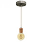 Suspension prestige porte-douille cylindrique bois chêne blanc et rosace métal inox satiné