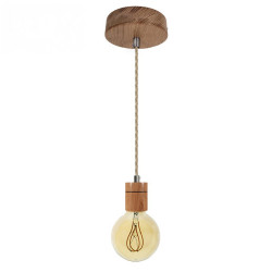 Suspension prestige porte-douille cylindrique et rosace bois chêne blanc - finitions métal au choix