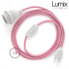 Lampe baladeuse câble textile souple zig-zag Fuchsia effet soie