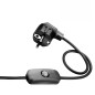 Cordon plastique fiche deux poles + terre (Euro Schuko) et interrupteur 2m Noir Cordon plastique fiche deux poles + terre (Euro Schuko) et interrupteur 2m Noir
