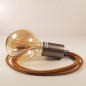 Lampe à suspendre type baladeuse porte-douille métal lisse Inox satiné - Câble textile Whiskey effet soie Lampe à suspendre type baladeuse porte-douille métal lisse Inox satiné - Câble textile Whiskey effet soie