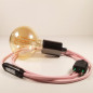 Lampe à suspendre type baladeuse porte-douille métal lisse Perle noire - Câble textile rose