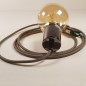 Lampe à suspendre type baladeuse porte-douille métal lisse Perle noire de Tahiti - Câble textile Gris effet soie Lampe à suspendre type baladeuse porte-douille métal lisse Perle noire de Tahiti - Câble textile Gris effet soie