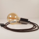 Lampe à suspendre type baladeuse porte-douille métal lisse Perle noire de Tahiti - Câble textile marron.