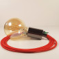 Lampe à suspendre type baladeuse porte-douille métal lisse Perle noire de Tahiti - Câble textile rouge.