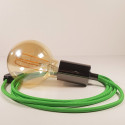Lampe à suspendre type baladeuse porte-douille métal lisse Perle noire de Tahiti - Câble textile Vert Lime effet soie