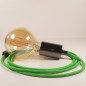 Lampe à suspendre type baladeuse porte-douille métal lisse Perle noire de Tahiti - Câble textile Vert Lime effet soie Lampe à suspendre type baladeuse porte-douille métal lisse Perle noire de Tahiti - Câble textile Vert Lime effet soie