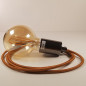 Lampe à suspendre type baladeuse porte-douille métal lisse Perle noire de Tahiti - Câble textile Whiskey effet soie Lampe à suspendre type baladeuse porte-douille métal lisse Perle noire de Tahiti - Câble textile Whiskey effet soie