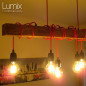 Poutre lumineuse bois de chêne massif 6 lampes douilles porcelaines noires 220V - environ 100 cm de long sur 7 x 7cm