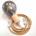 Lampe baladeuse à suspendre câble rond en jute et douille bois