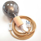 Lampe baladeuse à suspendre câble rond en jute et douille bois