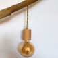 Lampe baladeuse à suspendre câble torsadé en jute et douille bois Lampe baladeuse à suspendre câble torsadé en jute et douille bois