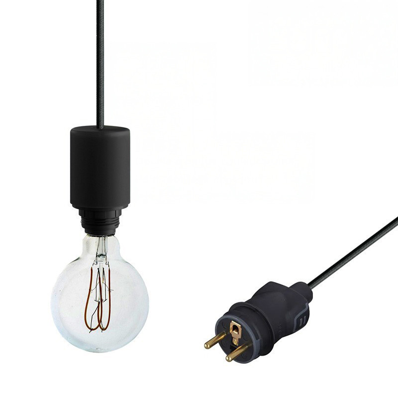 Lampe baladeuse à suspendre utilisable à l'extérieur - De 3 à 10 mètres de câble textile IP65 - 3 couleurs de douilles à bagues