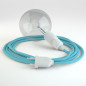 Lampe baladeuse câble textile BLEU AZUR, douille thermoplastique avec interrupteur intégré Lampe baladeuse câble textile BLEU AZUR, douille thermoplastique avec interrupteur intégré