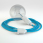 Lampe baladeuse câble textile BLEU TURQUOISE, douille thermoplastique avec interrupteur intégré Lampe baladeuse câble textile BLEU TURQUOISE, douille thermoplastique avec interrupteur intégré