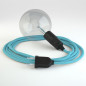 Lampe baladeuse câble textile BLEU AZUR, douille bakelite noire E27 avec interrupteur intégré Lampe baladeuse câble textile BLEU AZUR, douille bakelite noire E27 avec interrupteur intégré