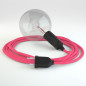 Lampe baladeuse câble textile FUCHSIA, douille bakelite noire E27 avec interrupteur intégré