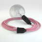 Lampe baladeuse câble textile FUCHSIA ZIG ZAG, douille bakelite noire E27 avec interrupteur intégré