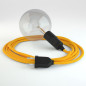 Lampe baladeuse câble textile JAUNE, douille E27 bakélite noire avec interrupteur intégré