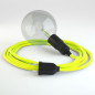 Lampe baladeuse câble textile JAUNE FLUO, douille noire bakelite E27 avec interrupteur intégré Lampe baladeuse câble textile JAUNE FLUO, douille noire bakelite E27 avec interrupteur intégré