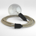 Lampe baladeuse câble textile Lin neutre, douille bakélite noire E27 avec interrupteur intégré