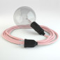 Lampe baladeuse câble textile ROSE CLAIR, douille bakélite noire E27 avec interrupteur intégré Lampe baladeuse câble textile ROSE CLAIR, douille bakélite noire E27 avec interrupteur intégré