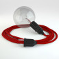 Lampe baladeuse câble textile ROUGE, douille E27 bakélite noire avec interrupteur intégré