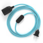 Lampe baladeuse câble textile souple Bleu Azur effet soie Lampe baladeuse câble textile souple Bleu Azur effet soie