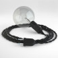 Lampe baladeuse câble textile torsadé NOIR, douille bakélite noire E27 avec interrupteur intégré