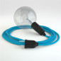 Lampe baladeuse câble textile TURQUOISE, douille E27 bakélite noire avec interrupteur intégré