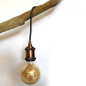 Lampe baladeuse fil rond en lin naturel anthracite et douille vintage cuivre avec bague pour abat-jour