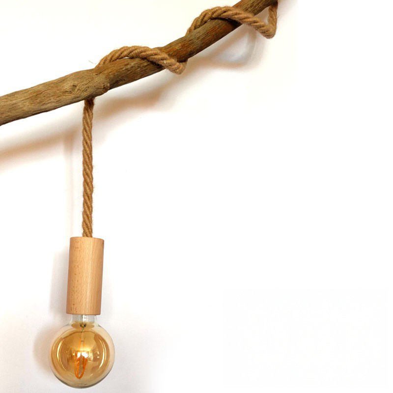 Lampe baladeuse grosse corde en jute de diamètre 16 mm et porte-douille bois