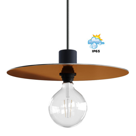 Suspension disque aluminium effet cuivre brossé pour l'extérieur couvert ou non couvert en IP65