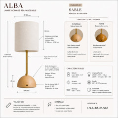 Lampe nomade - ALBA -rechargeable en bois massif et laiton